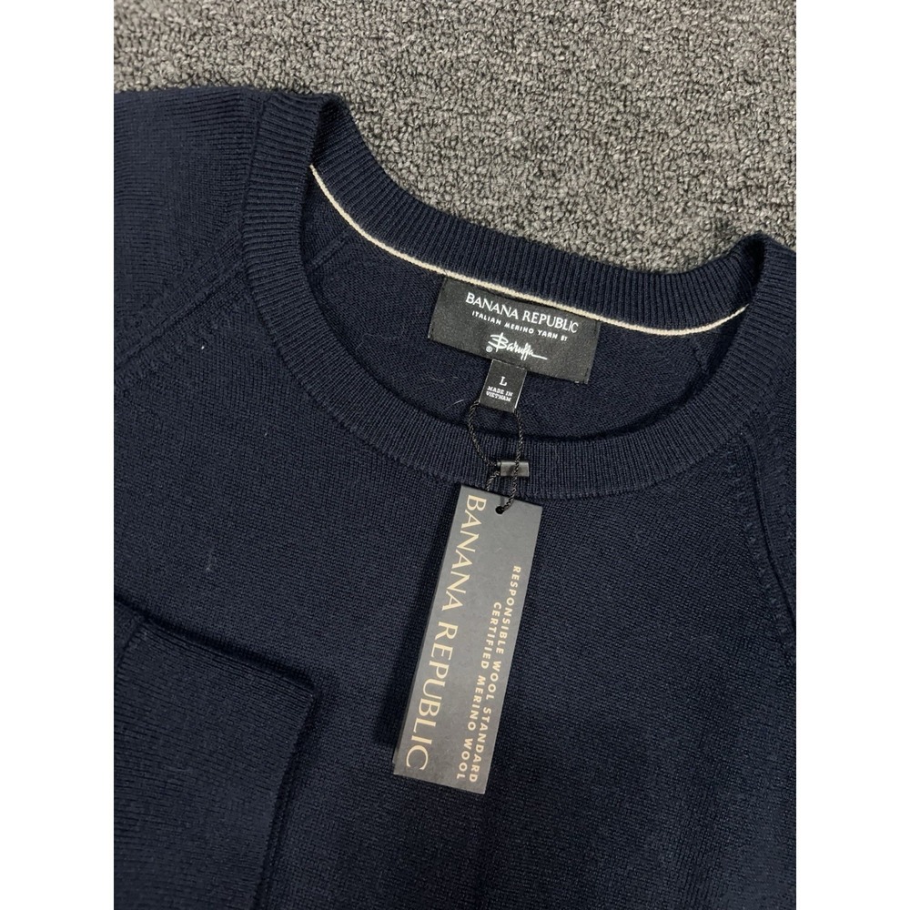 New Banana Republic Sweater Men's Large Merino Wool Blue Baruffa Italian Yarn - Picture 4 of 7